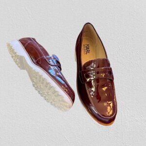 Karl Lagerfeld Patent Leather Oxford Lug Sole Loafers Burgundy 6.5M